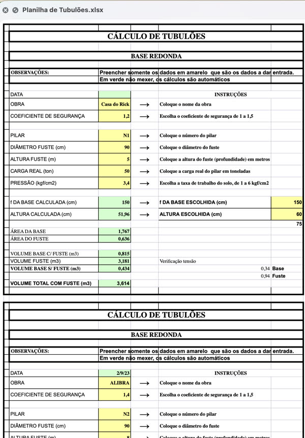 Planilha de Tubulões